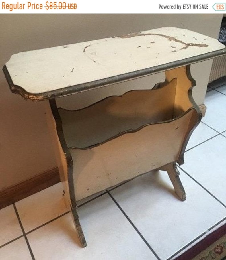 SUMMER SALE Boudoir Pie crust edged side butlers table creme with gold accent shabby chic vintage storage office