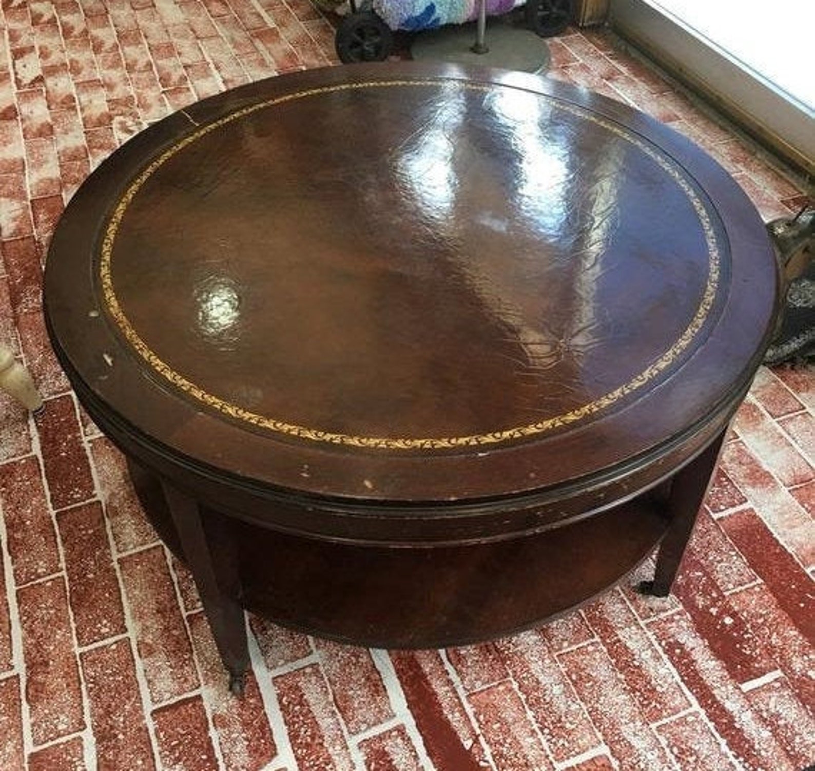 25 OFF Vintage coffee mahogany table with leather top rolls Etsy