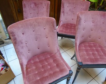 Raspberry Pink velvet with tufted back dinning chairs tufted set of 4 black legs 1930 home