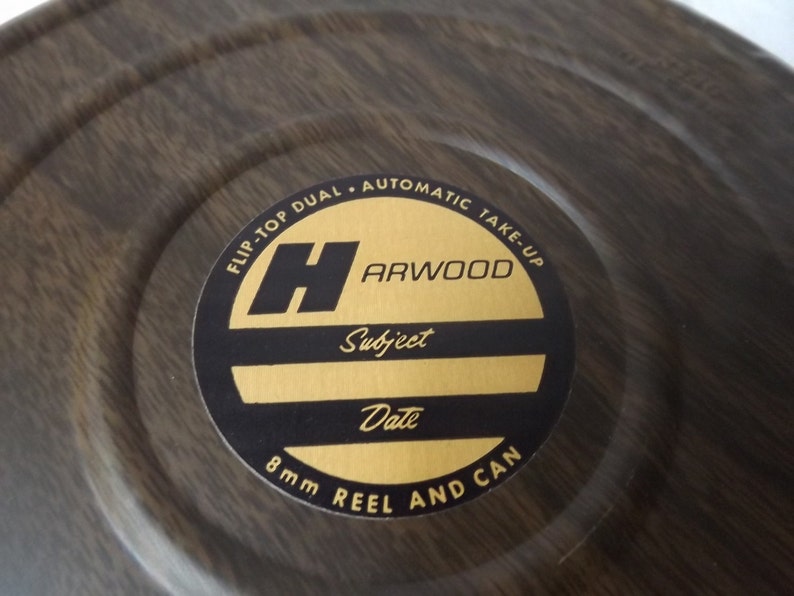 SUMMER SALE Pair of Harwood dual 8 MM vintage reel can continers retro Mad men mid century