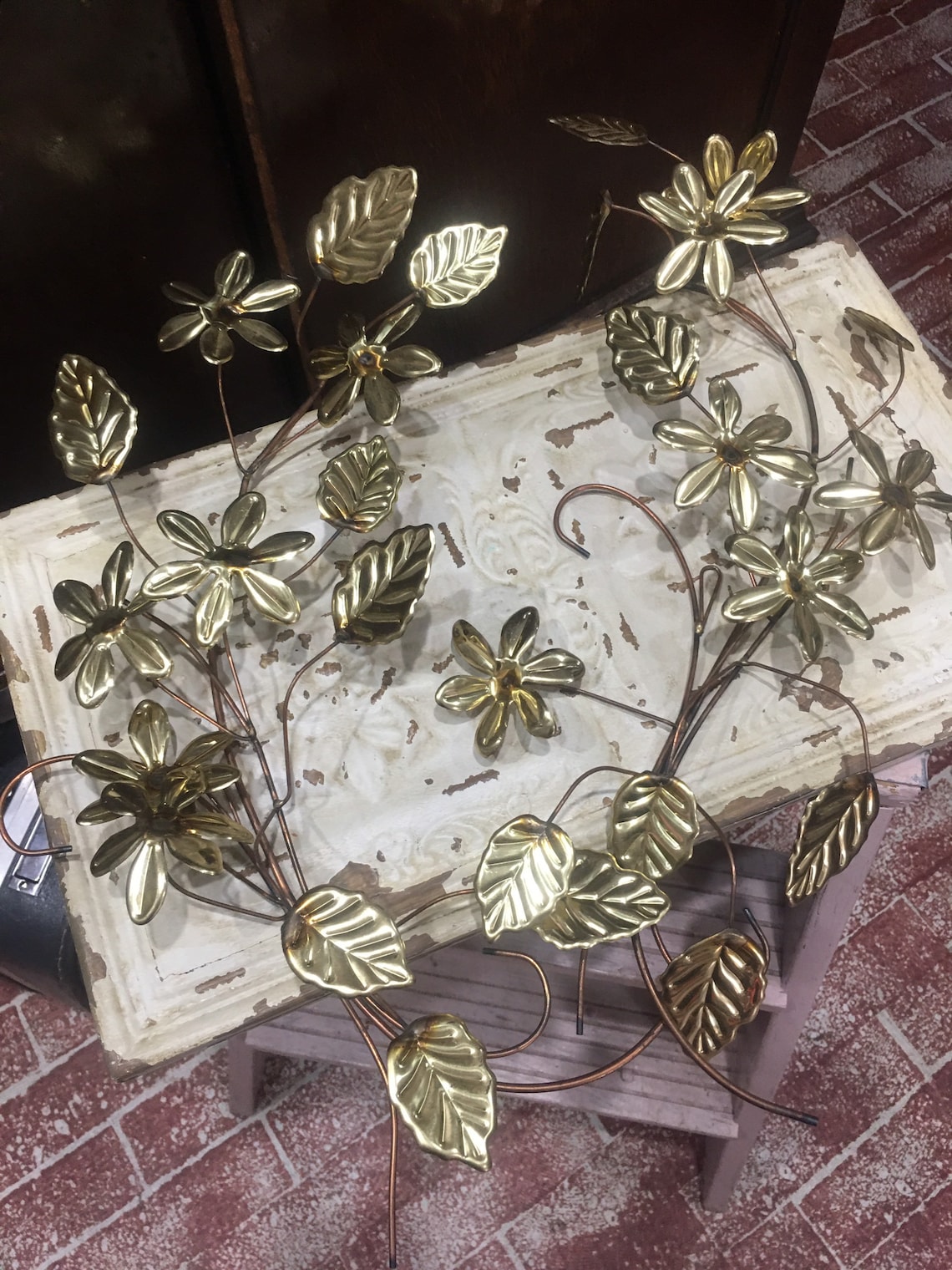 Vintage pair of MCM wall metal art daisies home office accent Etsy