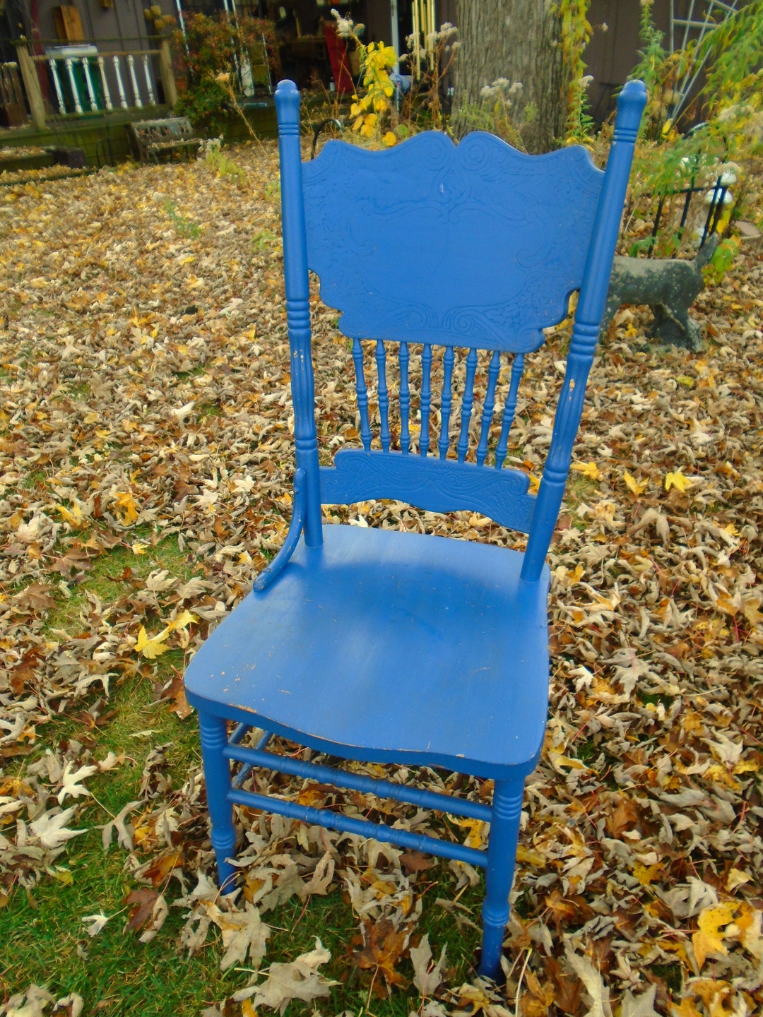 Antique Painted Blue Oak Kitchen Chair With Solid Wood Bottom Etsy