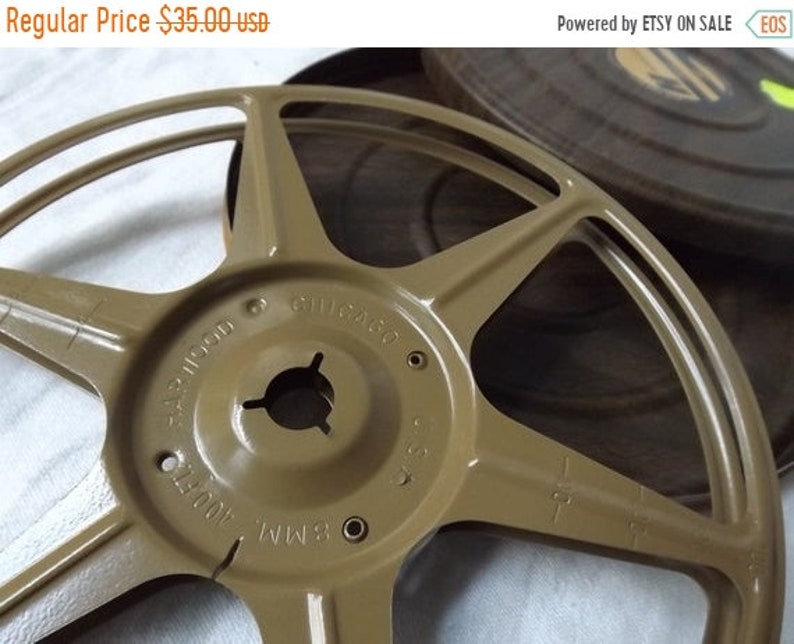 SUMMER SALE Pair of Harwood dual 8 MM vintage reel can continers retro Mad men mid century