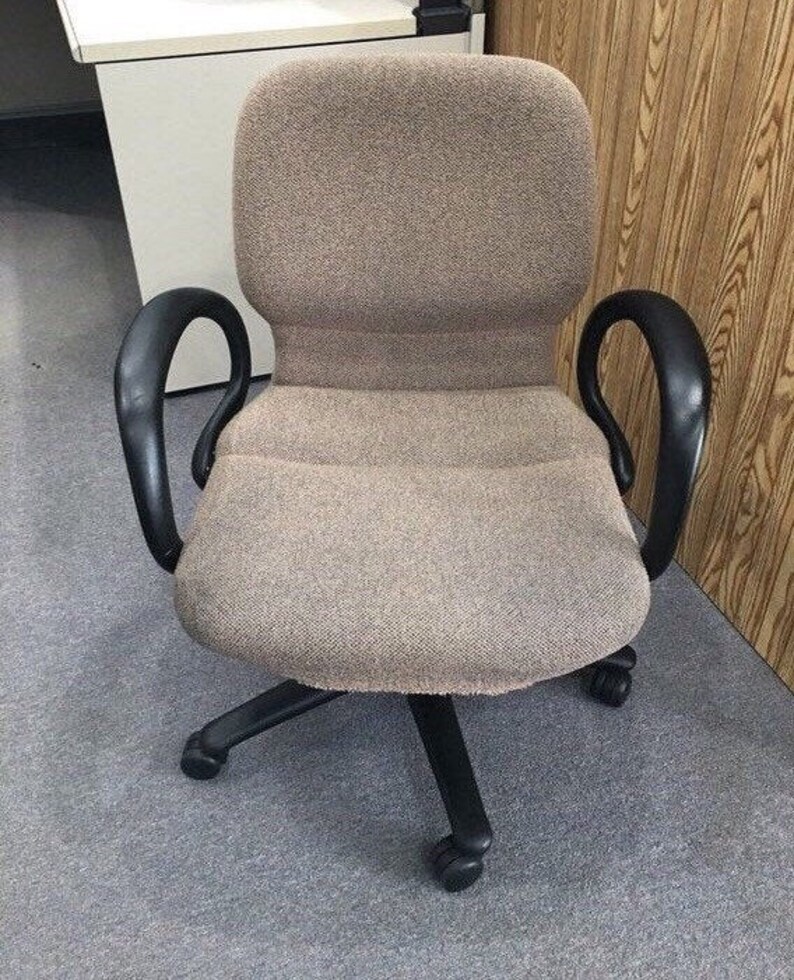 Summer Vintage Office Steelcase Retro Arm Chair Black Finish With Taupe Upholstery