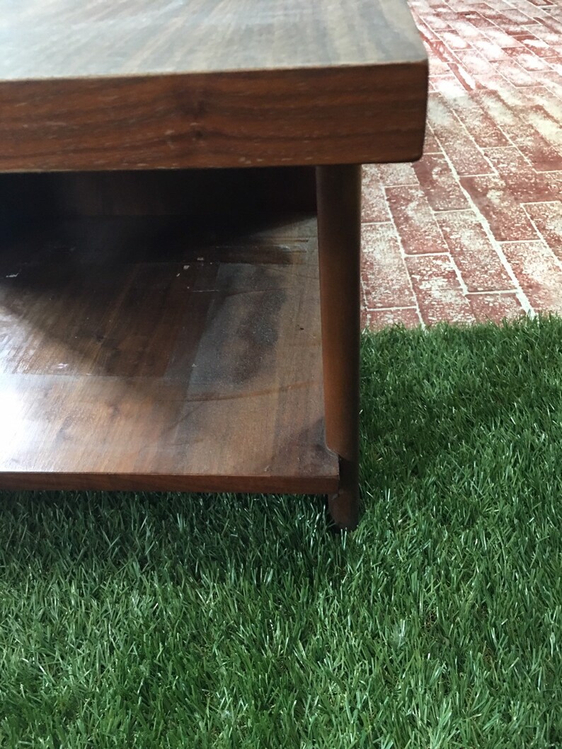 Lane MCM Coffee Table With Sliding Door Brown Finish Storage Etsy