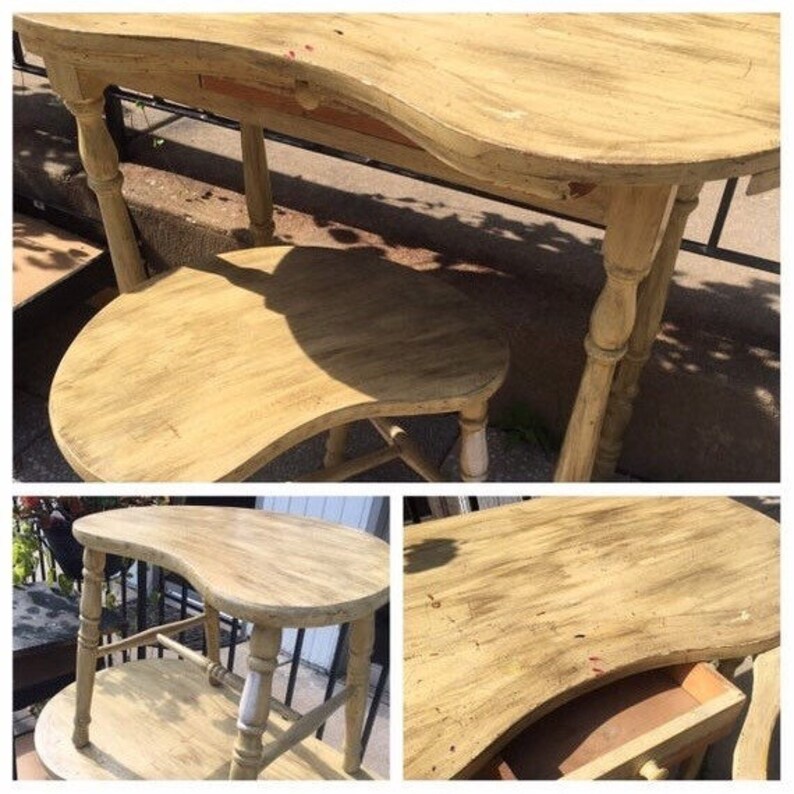 Summer Sale Dressing Table With Bench Kidney Shaped Farmhouse Etsy