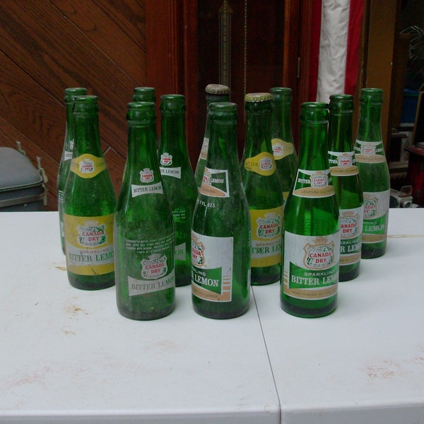 Vintage Canada Dry green bottle Sparkling Bitter Lemon Soda 7 fl oz