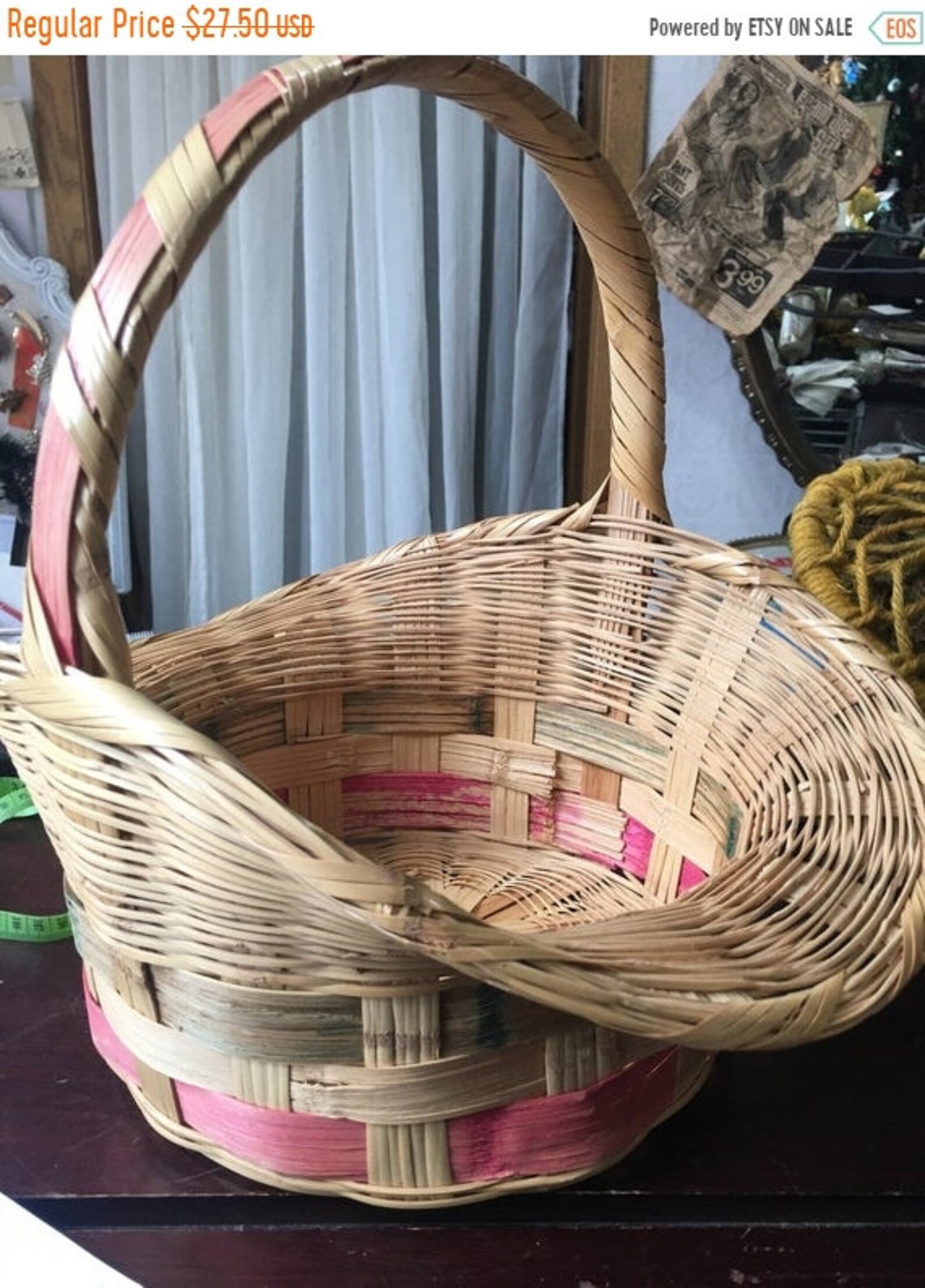 25 OFF Vintage wicker Easter basket xlarge size with red Etsy
