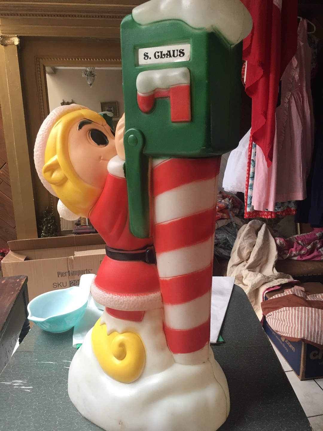 Vintage Blow Mold Elf Candy Cane Post Retro Decor Christmas Etsy