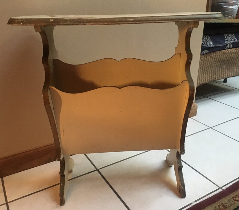 SUMMER SALE Boudoir Pie crust edged side butlers table creme with gold accent shabby chic vintage storage office