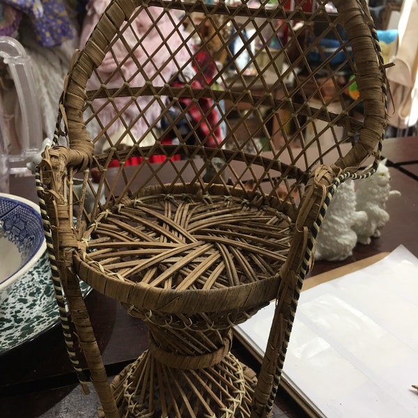 Vintage plant doll fan back wicker chair office home school farmhouse decor