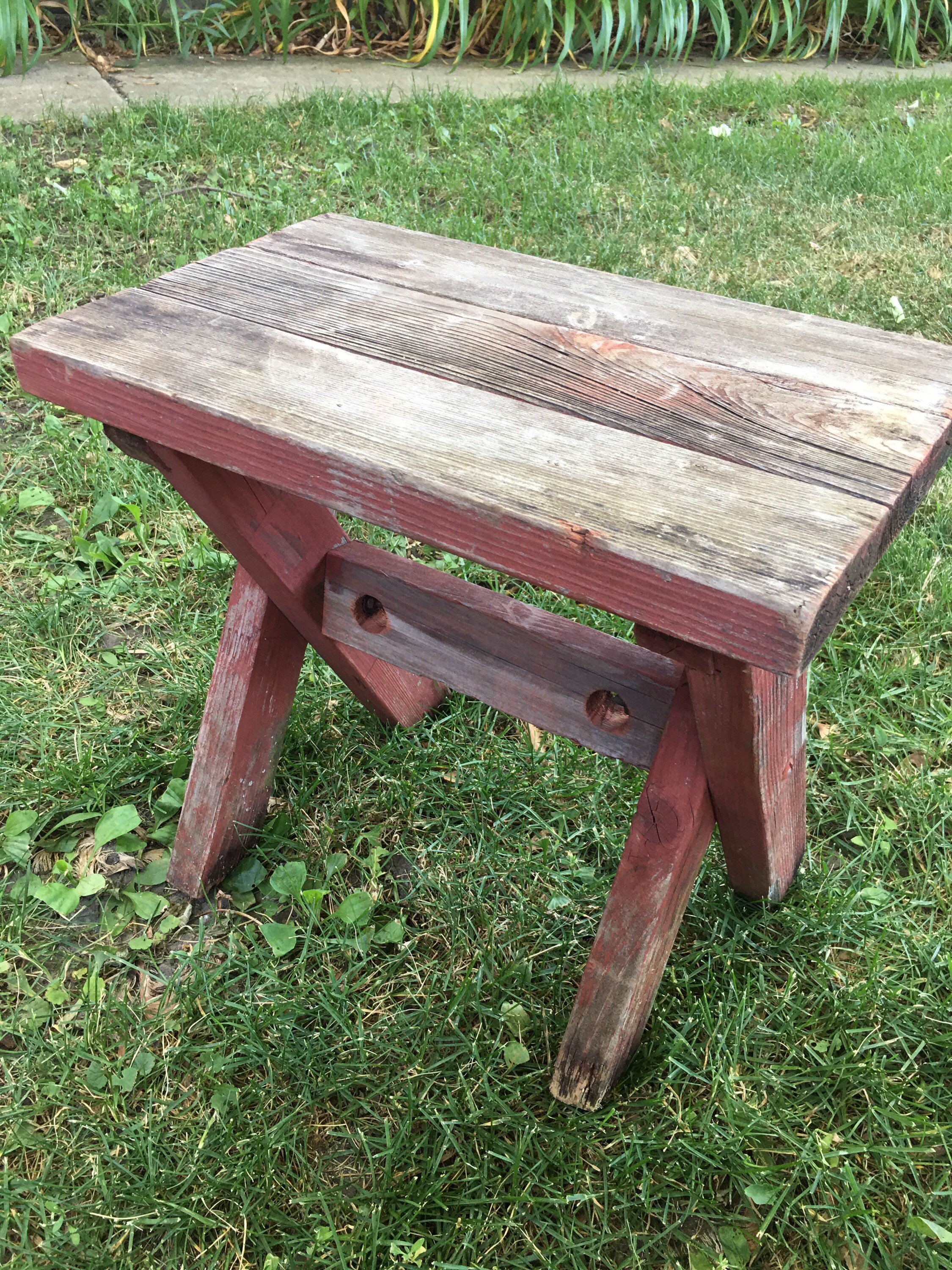 Farmhouse Wooden Red Bench Stool Boudoir Garden Sun Room Display