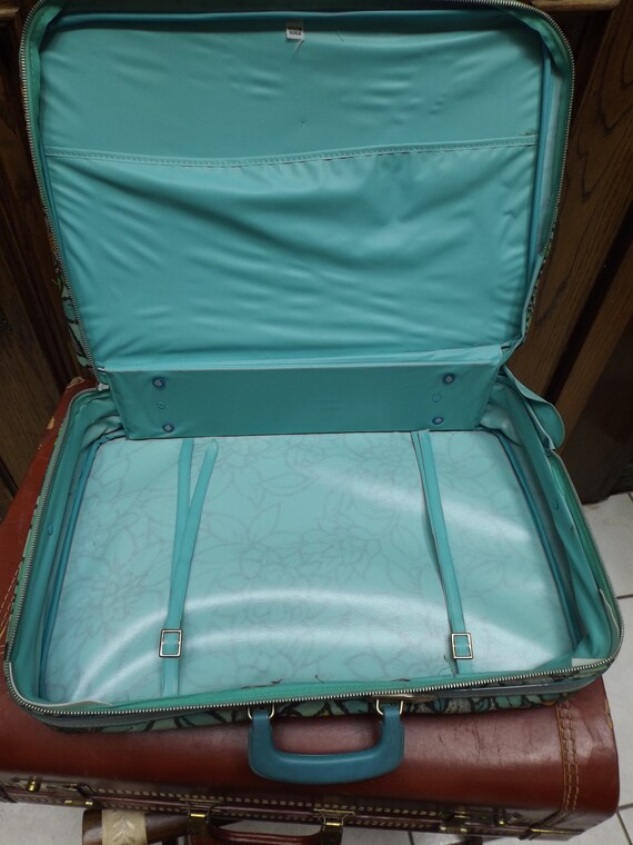 Pair of vintage retro fabric 1970's suitcases flower … - Gem