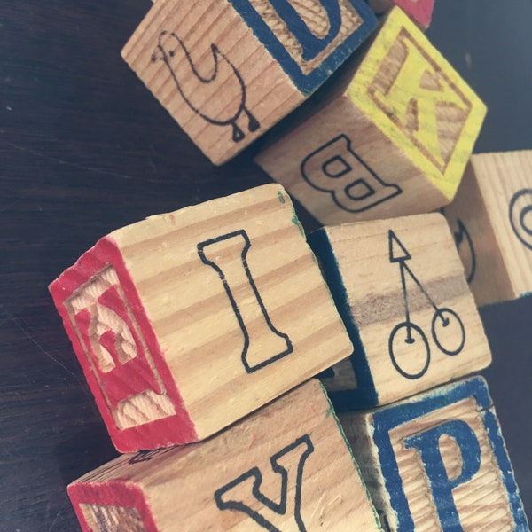 Vintage toy wooden blocks letters images  one small blocks 1990 craft wedding baby room