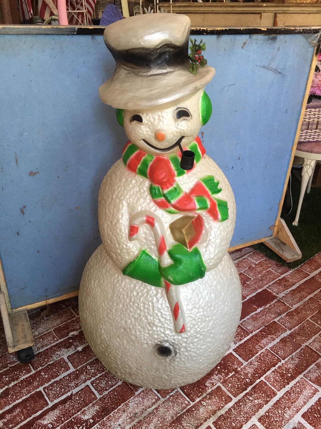 Vintage Blow Mold Large Pearlized Snowman Retro Decor Christmas Lights ...