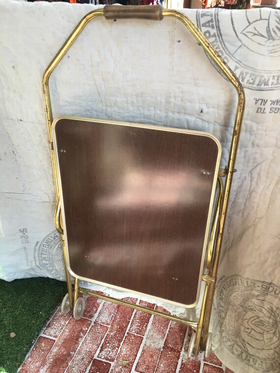 Mid Century Retro Brass Finish Rolling Bar Cart Mesh Top With Etsy