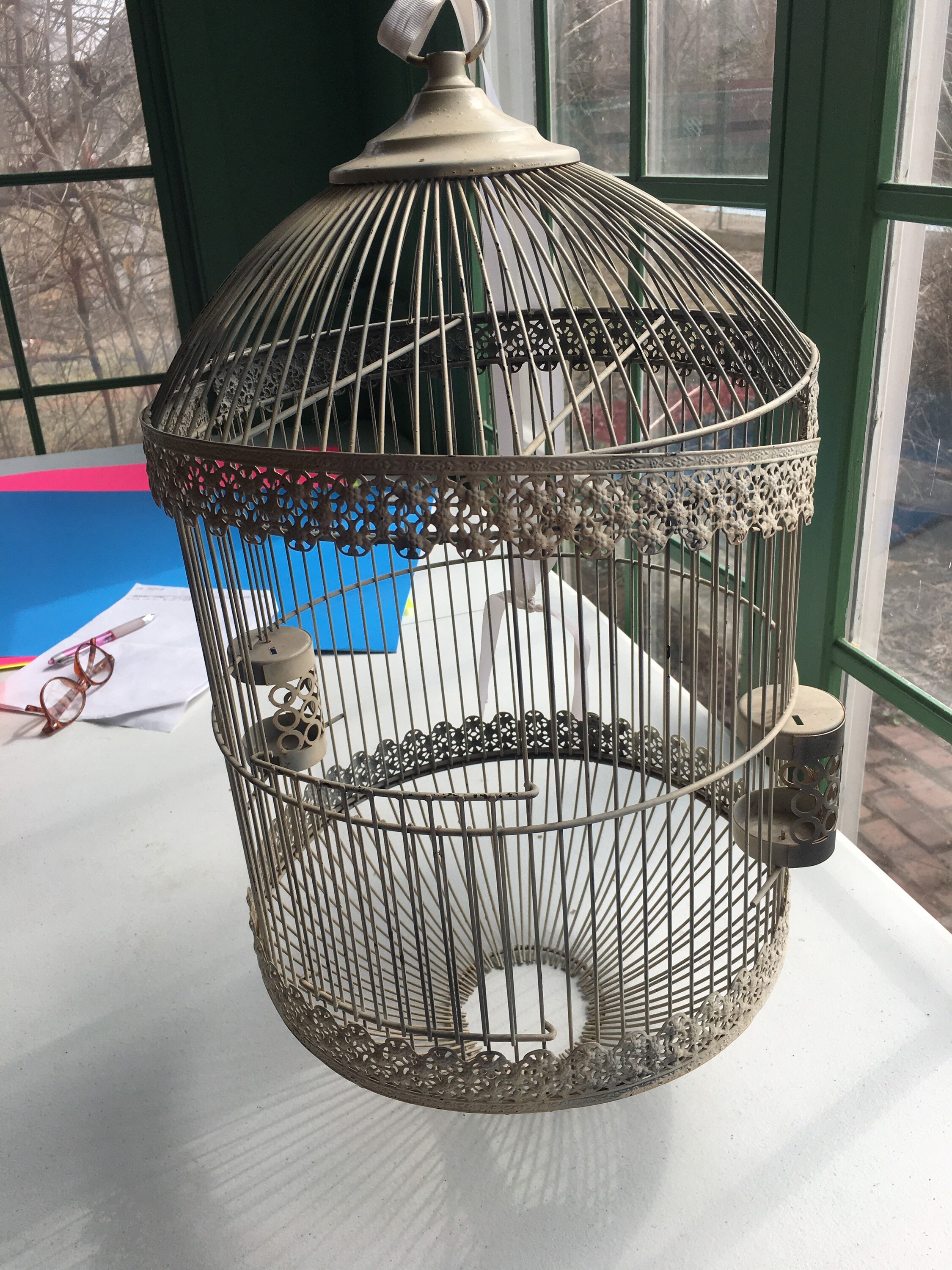 White Wire Decorative Large Bird Cage Retro Vintage Wedding