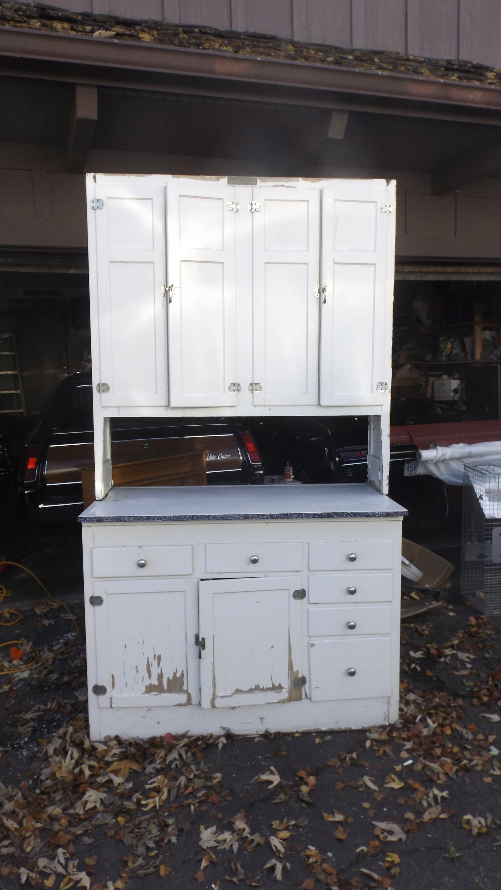 Domestic Science Antique Kitchen Unit White Teal Enamel Top