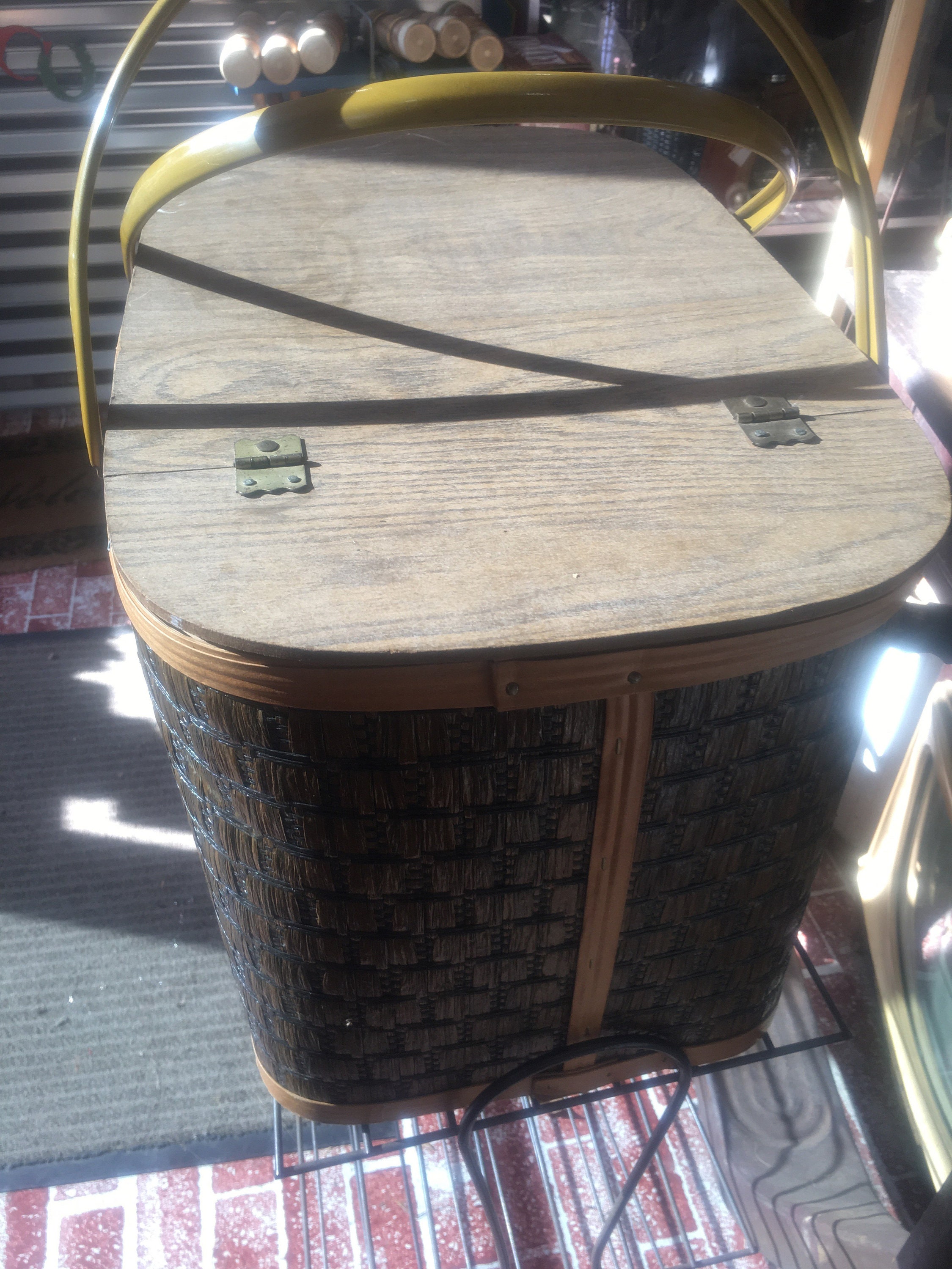 Pre Holiday Sale vintage picnic basket large gold metal Etsy