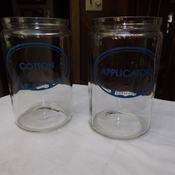 vintage pair of medical glass jars cotton applicators halloween display