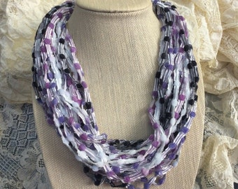 Purple Yarn Necklace, Neck Scarf, Purple Skinny Scarf, Scarf Necklace, Purple Necklace, Lightweight Scarf, Under 15 Gift for Mom, Wife Gift