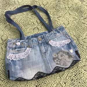 Denim tote bag, girly tote bag, country handbag, upcycled bag, boho handbag, daughter gift, eco friendly bag, gift for her, gift under 45