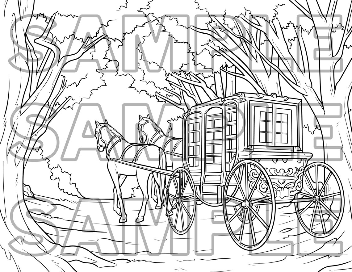 Horse and Carriage Coloring Page. Etsy