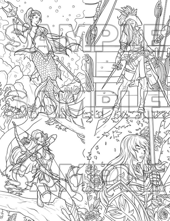 4 Coloring Pages of Warrior Fantasy Woman. - Etsy