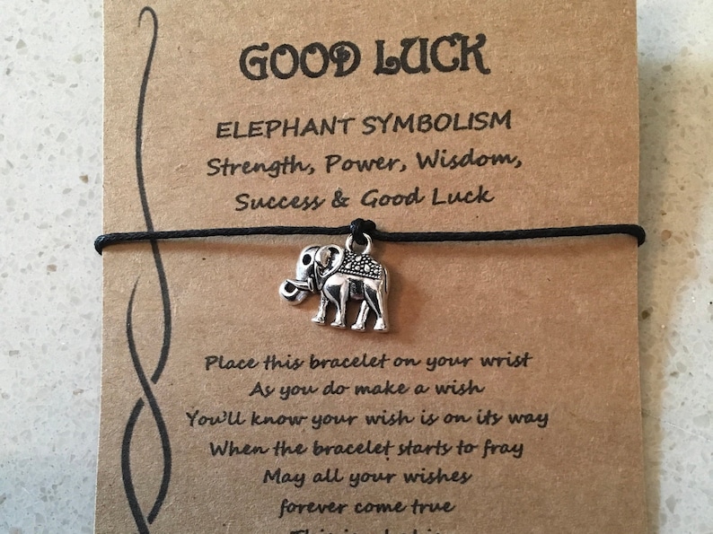 Good Luck Elephant Symbolism Quote Bracelet Wish Charm Etsy