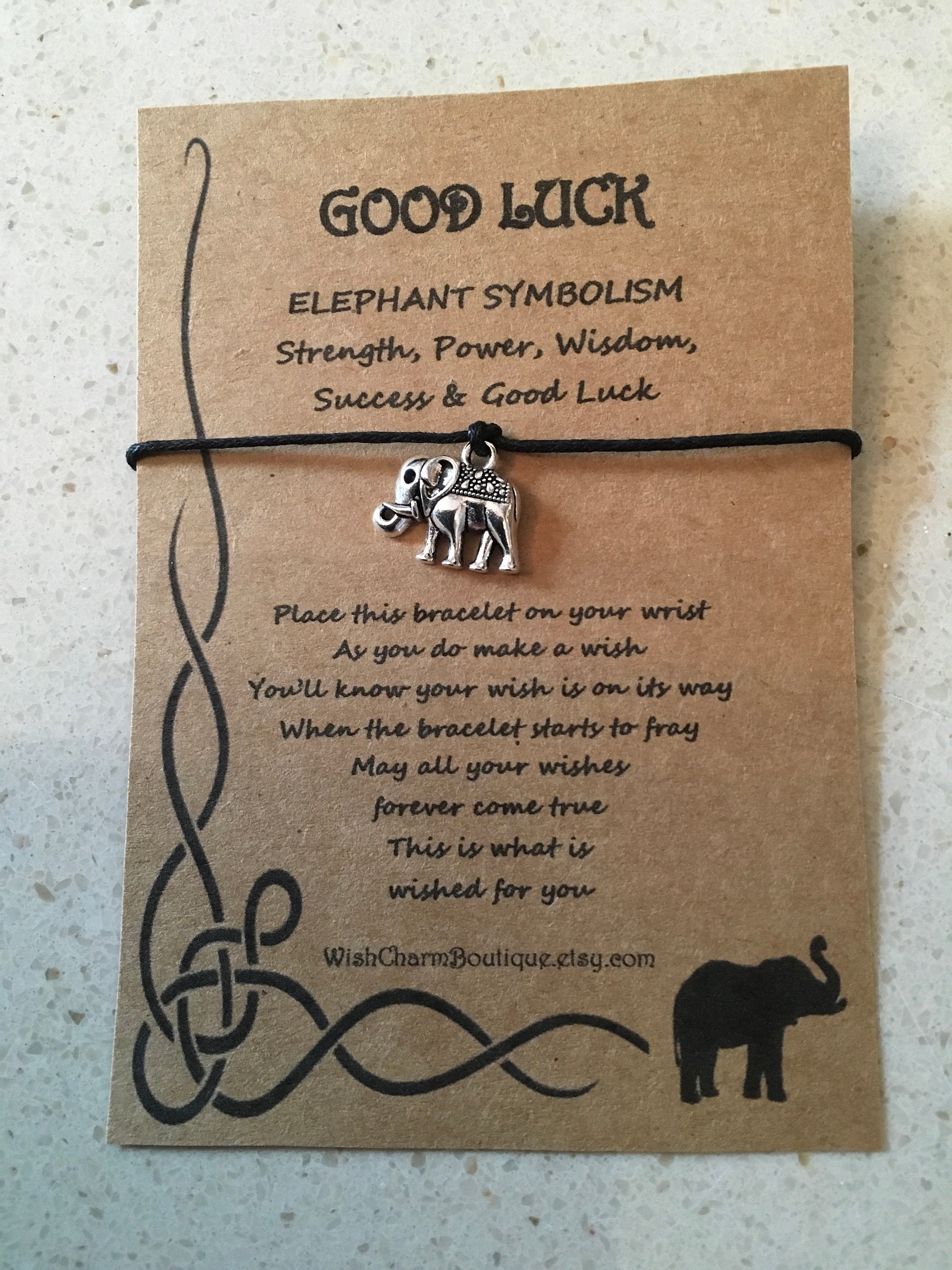 Good luck Elephant symbolism quote bracelet wish charm Etsy