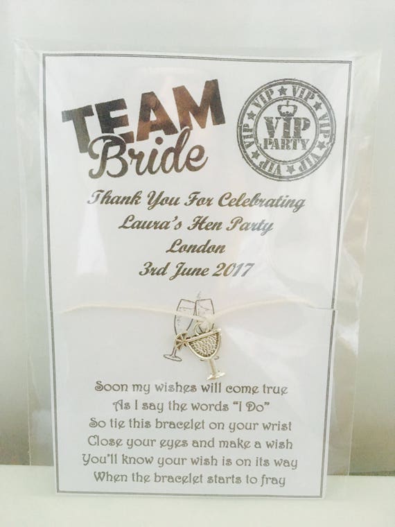 Personalised Poem Hen Do Favour Party Bag Filler Bachelorette Gift Wish Bracelet