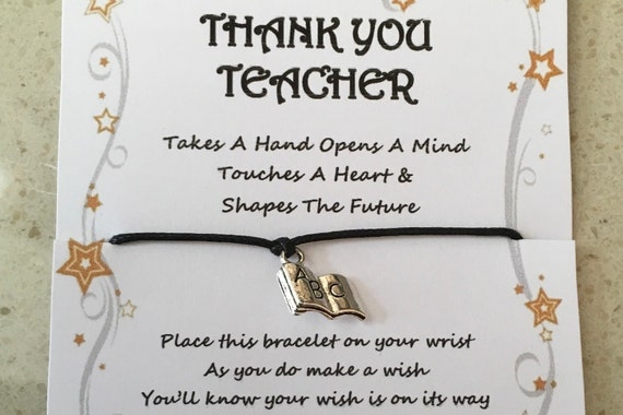 gift various charms and colours takes a hand bracelet Thank you card quote Teacher leaving charm wish