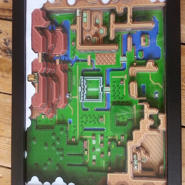 RESERVED FOR JEANINE Legend of Zelda: A Link to The Past Hyrule Map - 3D Paper Diorama A4 - Retro Classic Video Game Art