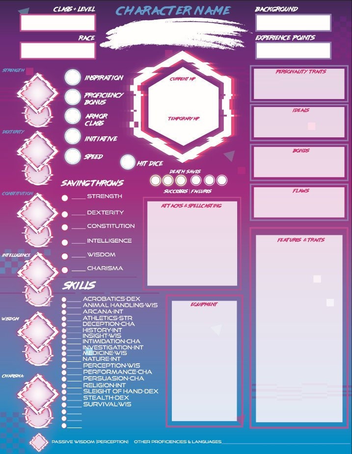 Cyber Glitch Dnd Character Sheet Etsy New Zealand