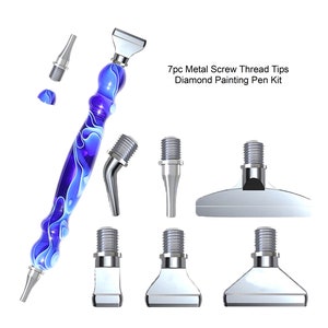 7 pc Dark Blue Metal Screw Thread Tips Diamond Painting Pen Kit