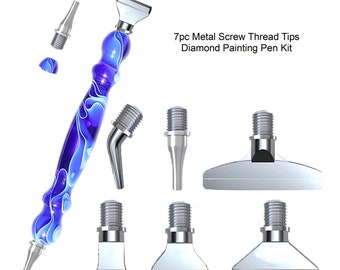 7 pc Dark Blue Metal Screw Thread Tips Diamond Painting Pen Kit