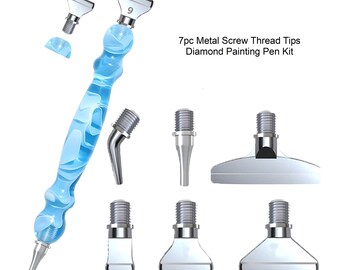 7 pc Light Blue Metal Screw Thread Tips Diamond Painting Pen Kit