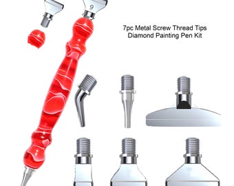 7 pc Red Metal Screw Thread Tips Diamond Painting Pen Kit