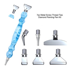 7 pc Light Blue Metal Screw Thread Tips Diamond Painting Pen Kit