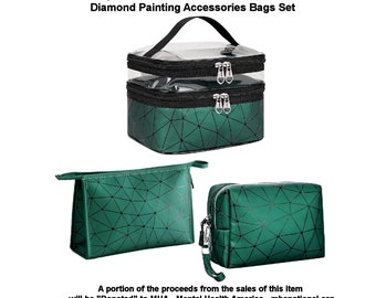 3pc Green Mental Health Awareness Accessories Diamond Painting Tote Bag Set