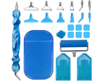 NEW - 23 Pc Blue Diamond Paint Pen Kit with Screw Thread Tips
