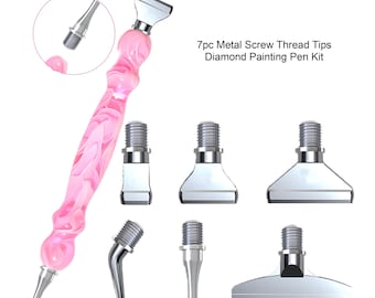 7 pc Pink Metal Screw Thread Tips Diamond Painting Pen Kit