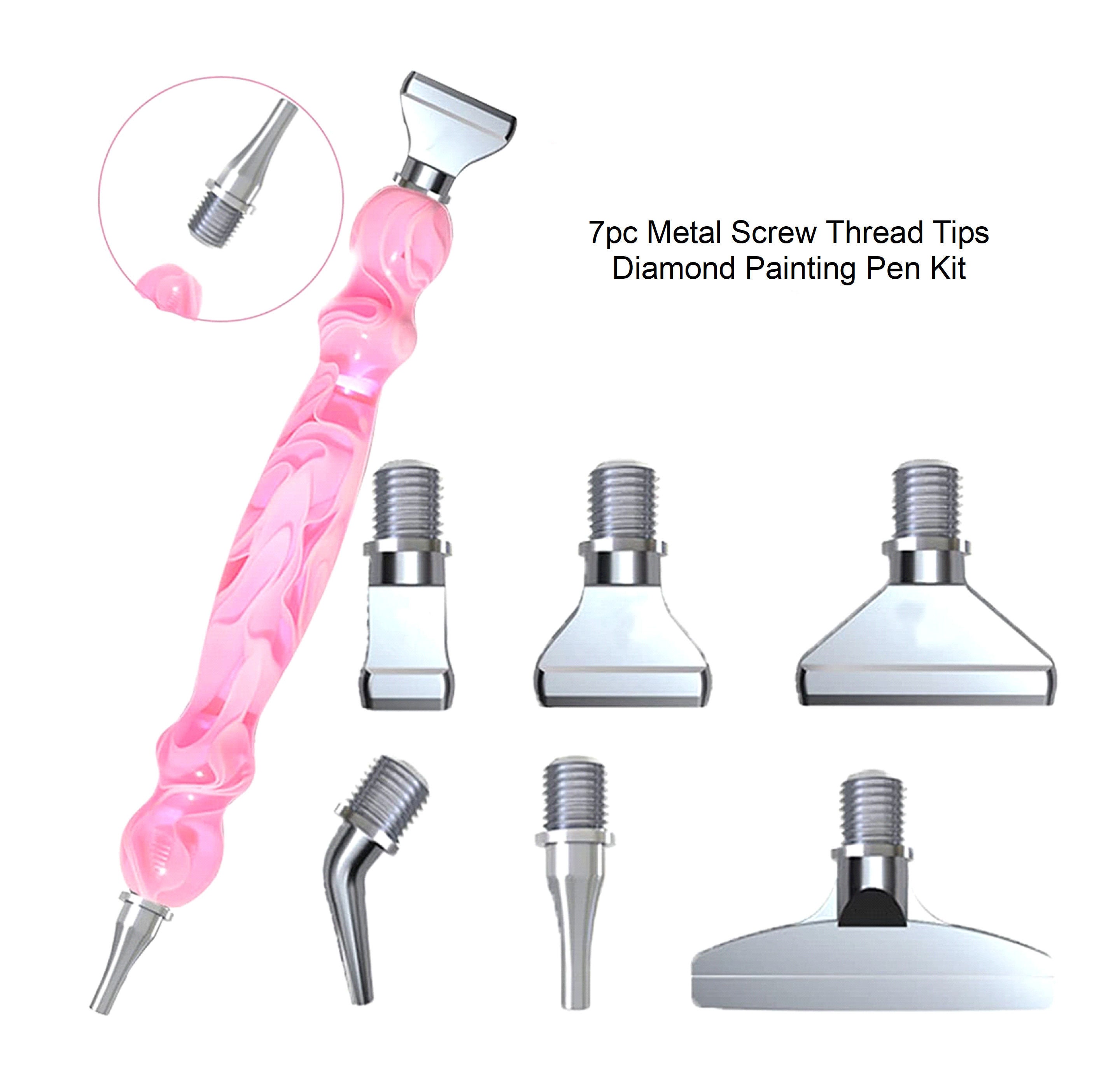 7 Pc Pink Metal Screw Thread Tips Diamond Painting Pen Kit 