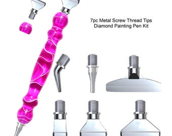 Pink/Purple 7pc Metal Screw Thread Tips Diamond Painting Pen Kit