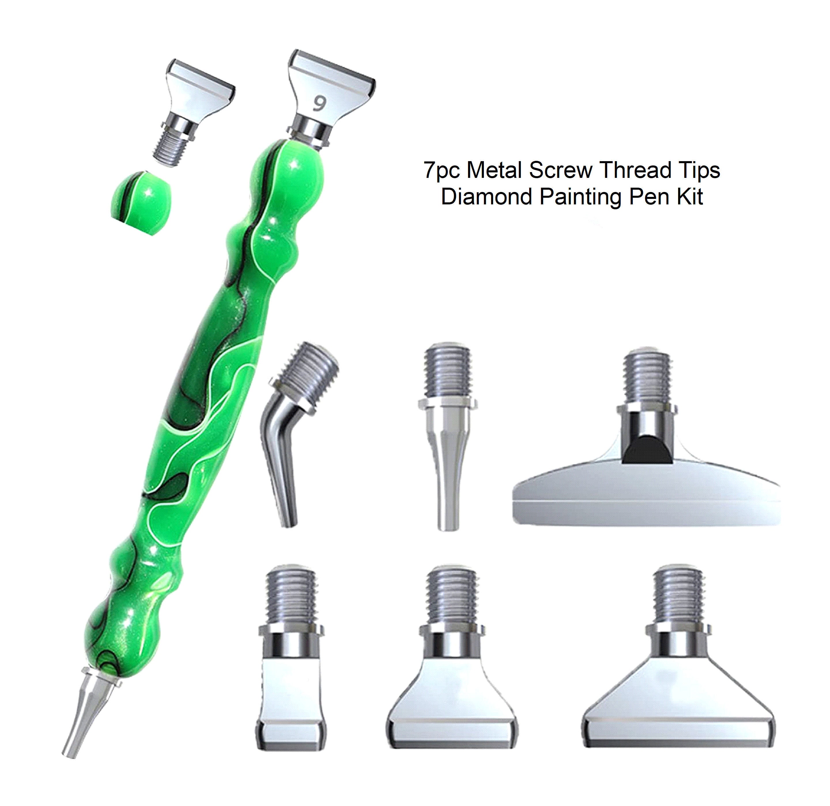 7 Pc Green Metal Screw Thread Tips Diamond Painting Pen Kit 