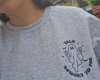 Talk Spooky To Me Ghost Halloween Adult Fleece Sweatshirt | Trendy | Pullover | Bats | Fall | Autumn | Spooky Season