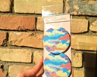 Pastel Cloud Car Coaster | Car Accessory | Girly | Minimalist |Soft Girl | Kawai | Trendy | Aesthetic | Blue | Anime |