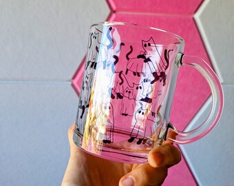 Black Cat Ghost Halloween 15oz Glass Mug | Trendy | Iced Coffee | Reusable | Sustainable | Halloween | Spooky | Void | Kittens |
