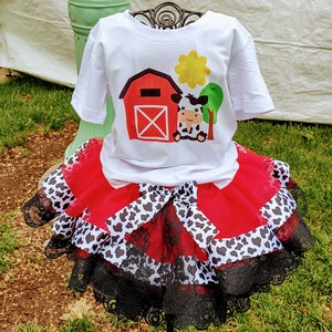 Lace Trim Cow Tutu Outfit | Birthday Tutu | Barn Themed Birthday | Farm Themed Birthday Party | Farm Animal | Cowgirl | Country | Western