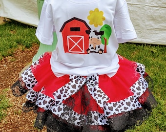 Lace Trim Cow Tutu Outfit | Birthday Tutu | Barn Themed Birthday | Farm Themed Birthday Party | Farm Animal | Cowgirl | Country | Western